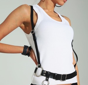 Leather Chest Harness Belt With <b>Chain</b> Adjustable <b>Waist</b> Edgy Accessory LWH-0061 - Product Image 2