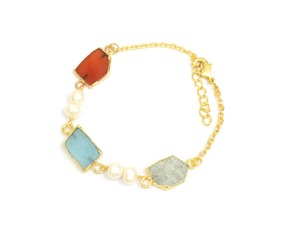 อัญมณีและไข่มุกหลากสีธรรมชาติชุบทอง18K ของขวัญที่ทันสมัยทำด้วยมือสำหรับสร้อยข้อมือโซ่ของเธอ - Product Image 6