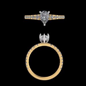 Anillo de compromiso de oro de 18k con diamante de corte pera de 1.19 quilates, banda de boda de oro amarillo de 14k con piedras pavé laterales, joyería fina, regalo para mujer - Product Image 2