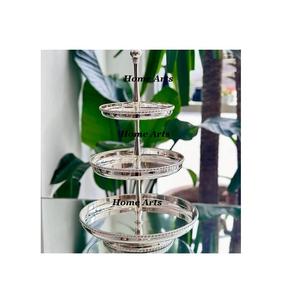 Stainless Steel Silver Color Dessert <b>Stand</b> Attractive Design Round Shape Chocolate <b>Cake</b> <b>Stand</b> With 2 <b>Tier</b> - Product Image 5