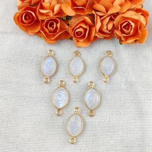 Evil Eye Rainbow Moonstone Gemstone Tallado Marquesa Forma Bisel Set Plata de ley Chapado en oro Unisex Charm Connector - Product Image 5