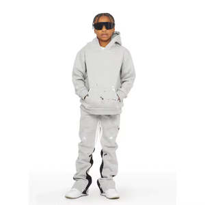 Newest Design <b>Kids</b> Stacked Tracksuits Sweatpants and Hoodies Set Custom Puff Printing Cotton <b>Flared</b> Sweatsuit - Product Image 2