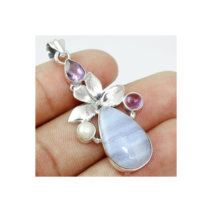 Pendentif en argent Sterling 925 bleu dentelle Agate fait à la main à vendre au meilleur prix - Product Image 1