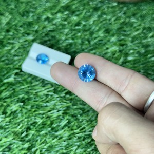 Topaze bleue suisse de forme ronde coupe concave 13mm taille 7.50carat pièce pour la fabrication de bijoux pendentif bague - Product Image 1