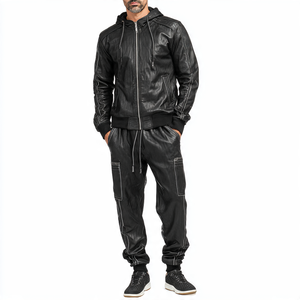 Traje de cuero de motorista para hombre, conjunto de pantalones y chaqueta de cuero genuino de alta calidad, chándal de Ciclismo de cuero PU para hombre - Product Image 4