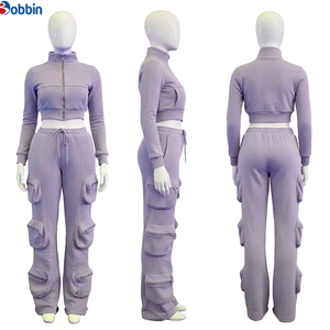 Conjunto Deportivo Informal de Moda para Mujer, Corte Ajustado, 100% Algodón, Felpa, con Múltiples Bolsillos con Cremallera y Logotipo Personalizado - Product Image 5