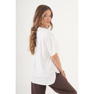 Camiseta Básica sin Costuras con Cuello en V para Mujer LUSTRIN, Camiseta Casual Blanca de Manga Corta Cómoda para Pedidos al por Mayor - Product Image 4