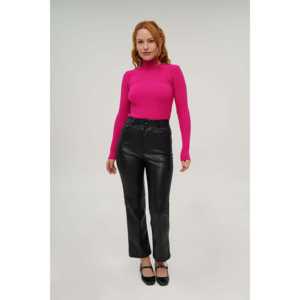 Pull en maille côtelé à col roulé pour femme, couleur fuchsia, vente en gros - Product Image 4