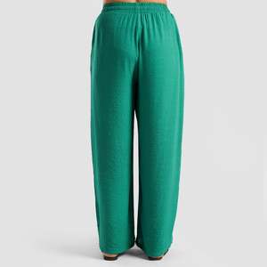 Pantalon Palazzo Vert Verve pour Femme en Crêpe Respirant, Coupe Large, Style Coréen, Taille Haute, Effet Délavé Coloré - Product Image 3