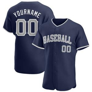 Ropa de equipo personalizada más vendida Camiseta de béisbol auténtica en gris-blanco y azul marino personalizada - Product Image 1