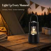 Lanterne de camping portable avec haut-parleur Bluetooth 5.3, étanche, audio sans fil, lumière, batterie 4000 mAh pour pique-nique en plein air