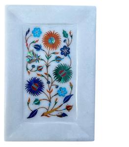 Plateau de service en pierre semi-précieuse pour la salle à manger et la coiffeuse Plateau de service en marbre blanc - Product Image 2