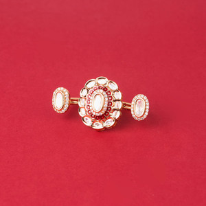High Quality Luxury Designer Kundan Meenakari <b>Ring</b> With Gold Plating - Product Image 2