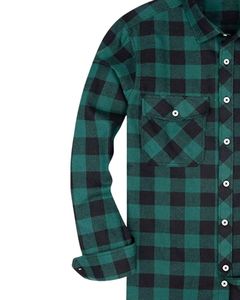 Camisa de Franela a Cuadros Verde y Negra Personalizada para Hombre, Camisa de Manga Larga con Botones, Cálida, con Bolsillos Dobles en el Pecho, OEM Personalizado - Product Image 4
