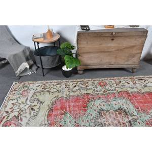 Tapis turc vintage rouge vert 5,2x9,1 pieds - Product Image 2