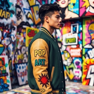Chaqueta Letterman Personalizada de Lana Verde Oscuro con Mangas de Cuero Color Bronceado, Parche Bordado, Estilo Universitario, Ropa de Calle - Product Image 4