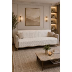 Housse de canapé antidérapante 100% polyester en tissu peluche écru - Product Image 1