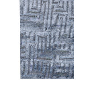 Tapis en laine et soie de bambou noué à la main bleu azalée, motif géométrique abstrait pour la maison, couloir, modèle rectangulaire AIWB-13025 pour adolescents - Product Image 4