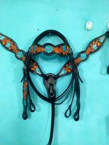 Conjunto de cabezada y pechera de cuero floral pintado a mano de primera calidad, estilo western |   Equipo de Equitación Resistente para Caballos |   Exportación India 2026 - Product Image 2