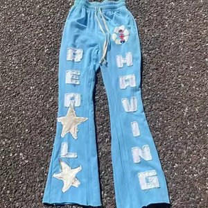 Pantalones de chándal desgastados vintage, ropa de calle pesada personalizada, Joggers de lana, bordado gráfico, lavado ácido, estampado de hojaldre, pantalones de chándal apilados - Product Image 5
