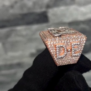 VVS Moissanite <b>Diamond</b> Sparkling Hip Hop 925 Sterling Silver Rhodium Plated Custom Letter Unisex Wear <b>Ring</b> - Product Image 5