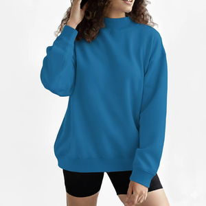Sweat-shirt oversize pour femme, col montant coupe-vent, en molleton de coton, coupe ample, décontracté, streetwear, chaud pour l'hiver, logo sur le devant - Product Image 1