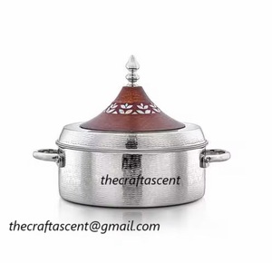Pot de cuisson arabe en bois et métal Casserole de luxe faite à la main de meilleure qualité avec couvercle Chauffe-plat de table de forme ronde pour la cuisine - Product Image 1