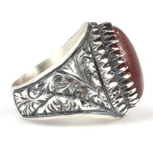 925 Sterling <b>Silver</b> Men's <b>Statement</b> <b>Ring</b> with Blue Chalcedony Agate Stone Emerald Cut Diamond Handcrafted for Everyday Wear - Product Image 4