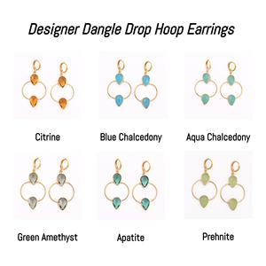 Designer Apatite Gemstone Gold-Plated Pear Shape Double Gemstone Dangle <b>Drop</b> Style Hoop <b>Earrings</b> <b>Fashion</b> <b>Drop</b> <b>Earrings</b> - Product Image 2