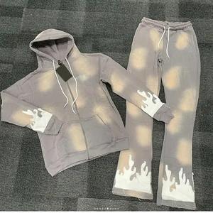 Chándal personalizado de 100% algodón para hombre, nuevos diseños de 2025, de talla grande Sudadera con capucha, conjunto de pantalón de chándal, forro polar pesado lavado con ácido bordado - Product Image 6