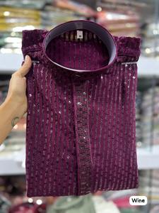 ชุดนอนผ้าไหม Kurta สำหรับผู้ชายคอลเลคชั่นใหม่ชุดปาร์ตี้ปักเลื่อมทำงานทั้งสองข้างแห้งเร็วทุกฤดูกาล - Product Image 2