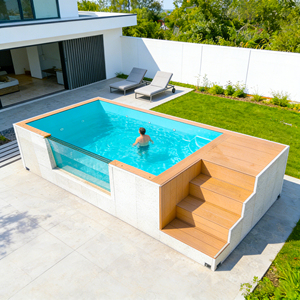 สระว่ายน้ำสำเร็จรูปทรงโมเดิร์น ขนาด 5 ฟุต ลึก ผลิตจากวัสดุ WPC ไม้เทียม ทนทานต่อการกัดกร่อน เหมาะสำหรับครอบครัว ตั้งบนพื้นดิน สำหรับใช้งานกลางแจ้ง - Product Image 6