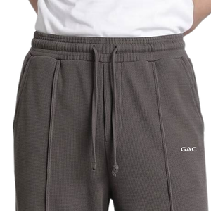 Pantalon de survêtement pour homme en tricot gaufré, coupe large, taille élastique avec cordon de serrage, décontracté, coupe droite, doux et respirant - Product Image 4