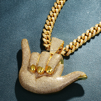 Usine personnalisée S925 argent 9k-18k plaqué or massif pendentif à breloque glacé 666 geste de la main Six pendentif HipHop diamant bijoux fins