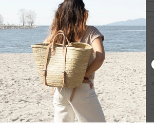 Sac à dos en paille de qualité supérieure, style marché français, avec panier à fruits en cuir, sac en paille à double poignée, marché français - Product Image 1