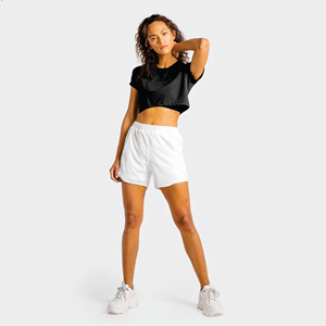 Tissu extensible léger 4 voies 90% Polyester 10% Spandex taille élastique blanc femmes Core 2 en 1 Shorts - Product Image 1