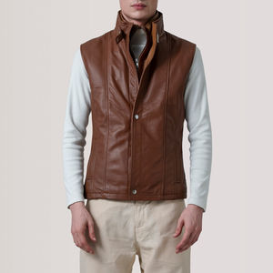 Chaleco de Cuero Transpirable para Hombre 2025 OEM, Ropa de Abrigo de Invierno, Bolsillos Delanteros, Sin Mangas, Talla Grande, MOQ Bajo, Estilo Urbano, Secado Rápido - Product Image 1