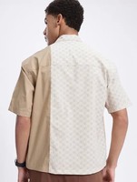 Camisa informal de algodón 100% para hombre, diseño estampado de ajuste extragrande, método de tejido de punto teñido transpirable y liso, suministro ODM