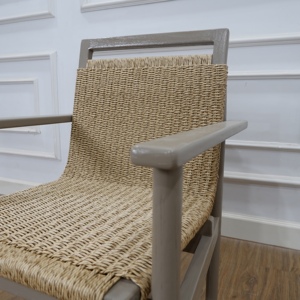 Chaise Charlie en bois de teck et rotin couleur grise meubles indonésiens de qualité supérieure pour patio salle à manger jardin - Product Image 3