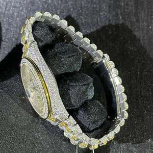 Montre mécanique automatique de luxe Hip Hop Full Diamond Iced Moissanite personnalisée Baguette Cut 20mm Bracelet en acier inoxydable Verre - Product Image 2