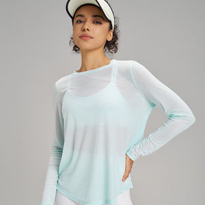 Loose Fit Langarmhemd für Damen Schnellt rockn endes, hochela tisches, atmungsaktives Netz, feuchtigkeit sablei tendes Plus Size Workout Top Summer - Product Image 4