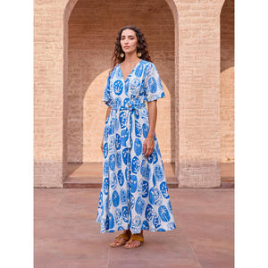 Zafira Cotton Maxi Wrap <b>Dress</b> with Ruffles and Spaghetti <b>Straps</b> - Product Image 5