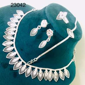 Traditional <b>Gold</b> Plated Leaf Design <b>Necklace</b> <b>Set</b> with <b>Earrings</b> & Ring Indian Jewelry <b>Set</b> Model no 23041 - Product Image 2