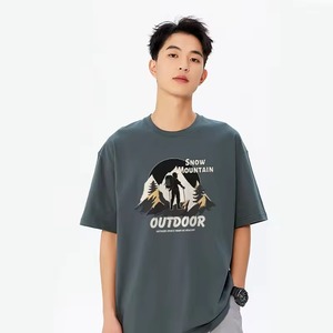 เสื้อยืดผ้าฝ้ายระบายอากาศได้ดีสำหรับผู้ชายเสื้อลำลองไซส์ใหญ่พิเศษเสื้อใส่บนถนนพร้อมโลโก้ด้านหน้าสไตล์บ็อกซี่ - Product Image 2