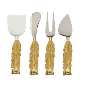 Couverts de service à salade avec manche en feuille doré Fourchette Couverts exigeants pour table à manger Couverts en métal pour service de nourriture - Product Image 1