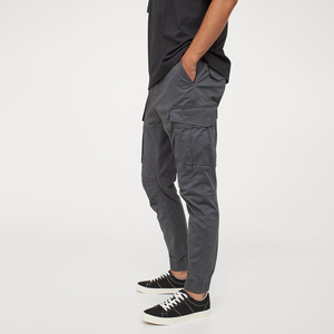 Pantalon cargo décontracté en toile légère à 6 poches, avec cordon de serrage, coupe-vent, respirant, personnalisable, en coton uni gris - Product Image 4
