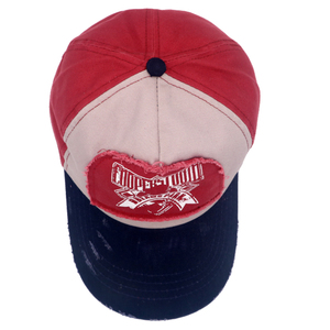 Casquette de baseball personnalisée vintage en détresse casquette de camionneur patchwork rouge et bleu avec logo rétro brodé pour hommes et femmes - Product Image 6
