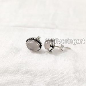 Boucles d'oreilles à clous pour femmes, pierre précieuse en quartz rose naturel, boucles d'oreilles bohèmes à clous, bijoux faits à la main, boucles d'oreilles à clous en argent sterling 925 - Product Image 6