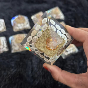 <b>Orgonite</b> Pyramid gomti chakra With Gold Spiral And White Inlays For Energy Healing Art Collectible Crystal Stone Craft - Product Image 2
