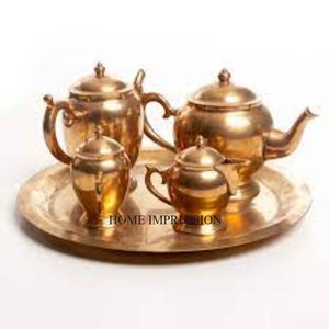 Excellent Quality and Attractive Look Modern Creative Art Designer Gold Plated & Silver Color Finished Brass Made <b>Tea</b> Pot <b>Set</b> - Product Image 5
